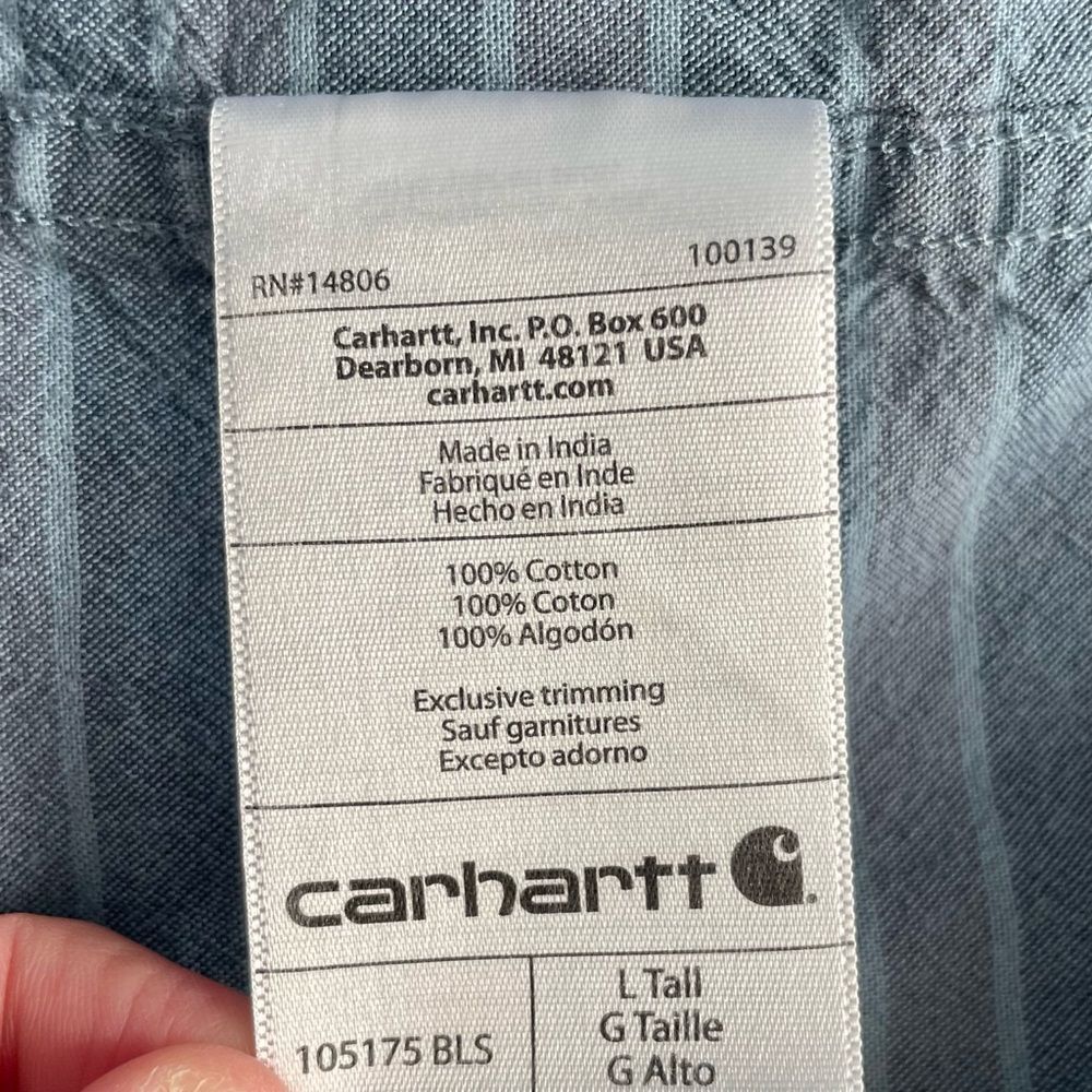 Carhartt Men's Loose Fit Short Sleeve Midweight Blue Striped Shirt Large Tall - Picture 8 of 8